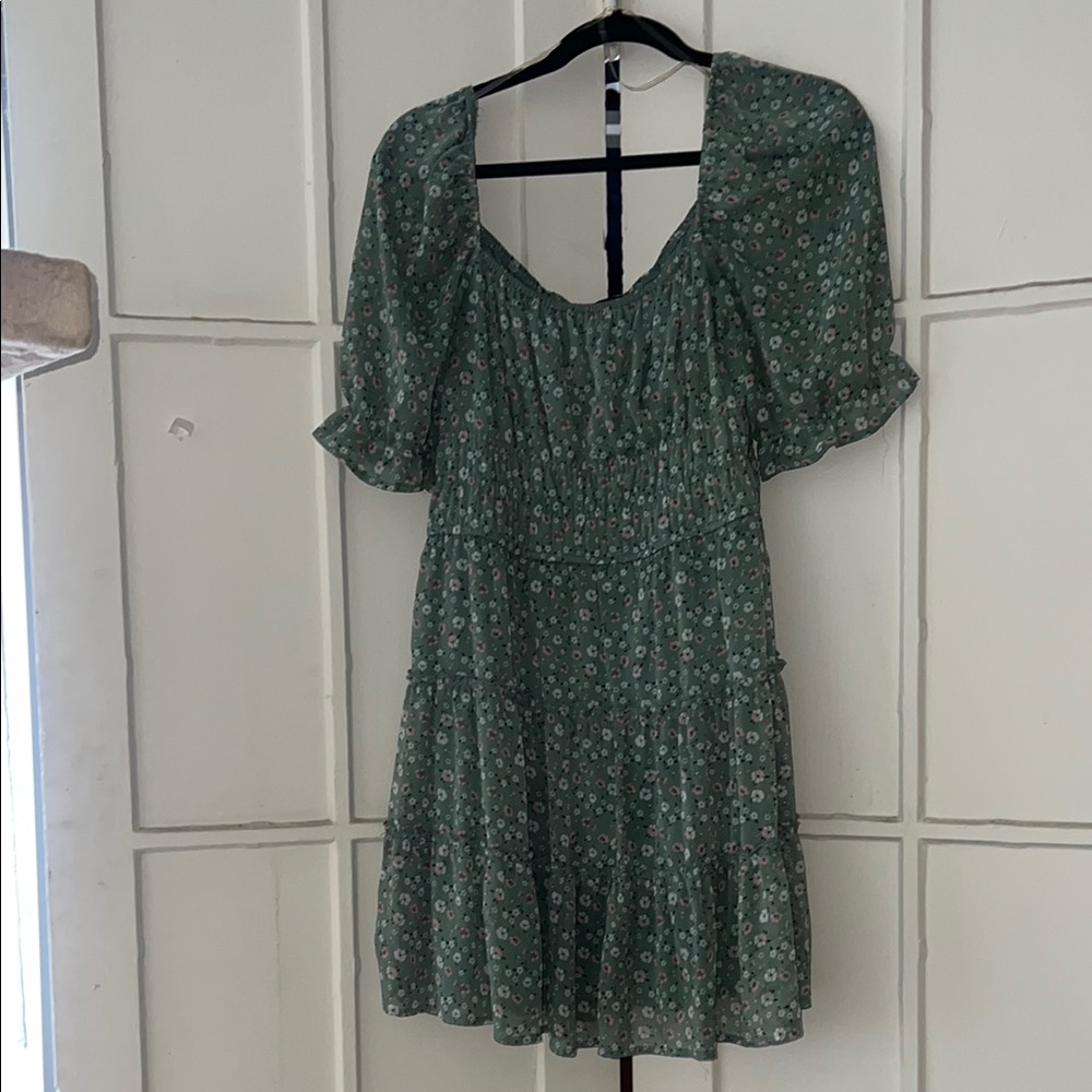 Trixxi Green Asymmetrical Sundress with Puff Sleeves